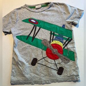 Mini Boden 6 Boy Kids Gray Airplane Appliqué Tee Shirt